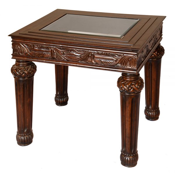 carved accent table with beveled glass s1025et1 sigla furniture