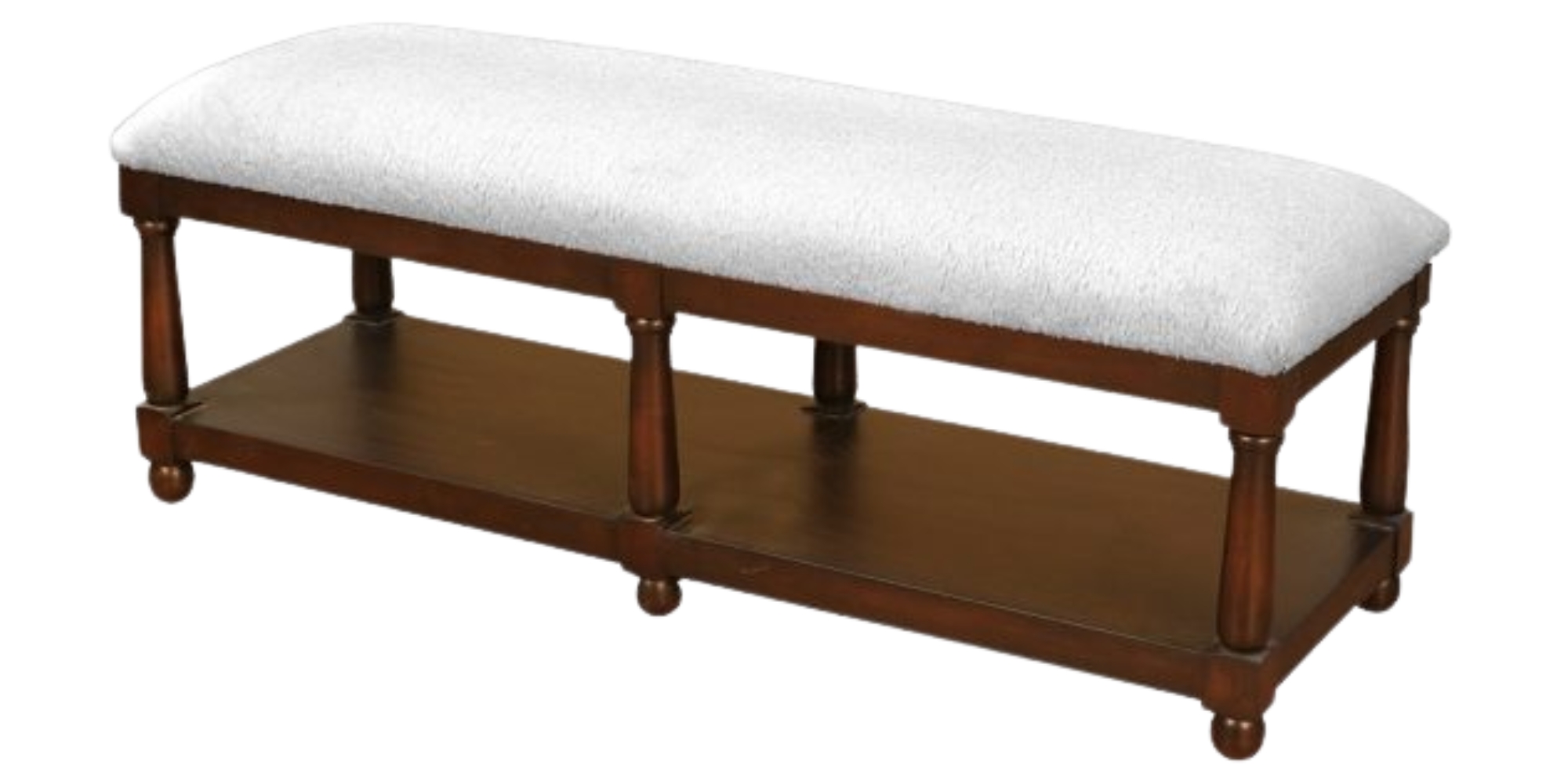 Mercede Traditional Bench with White Upholstery and Lower Shelf